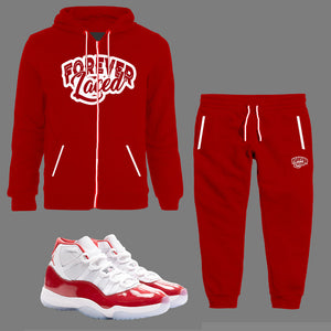 Forever Laced Zipped Hoodie Sweatsuit to match Retro Jordan 11 Cherry sneakers