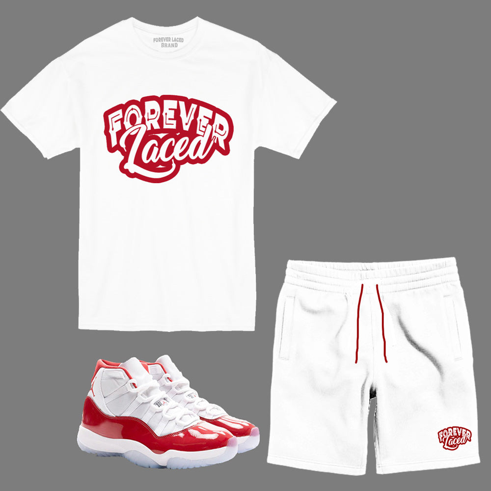 Forever Laced 1 Classic Short Set to match Retro Jordan 11 Cherry sneakers