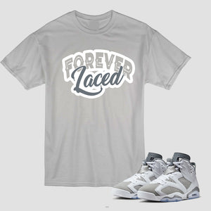 Forever Laced T-Shirt to match Retro Jordan 6 Cool Grey sneakers