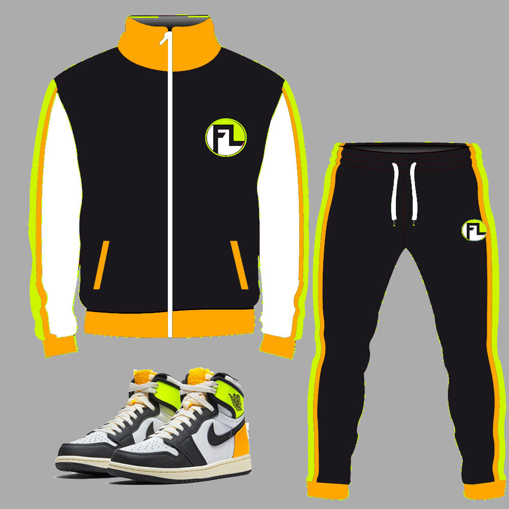 Forever Laced FL Tracksuit to match Retro Jordan 1 Volt Gold sneakers