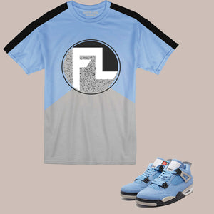 Forever Laced FL T-Shirt to match Retro Jordan 4 University Blue