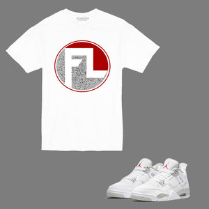 Forever Laced FL T-Shirt to match Retro Jordan 4 White Oreo sneakers