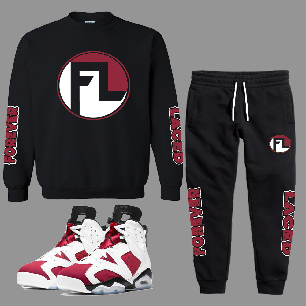 Forever Laced Crewneck Sweatsuit to Retro Jordan 6 Carmine