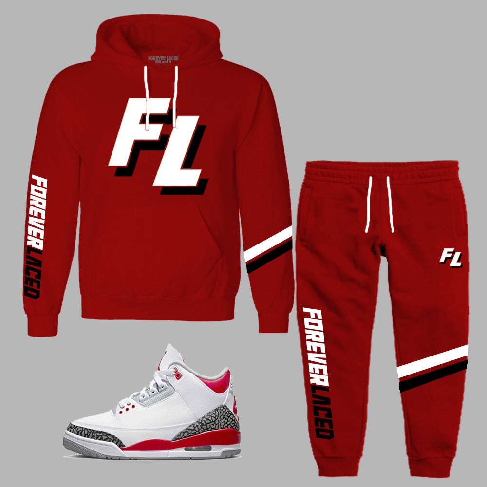 Forever Laced FL Hooded Sweatsuit to match Retro Jordan 3 Fire Red sneakers