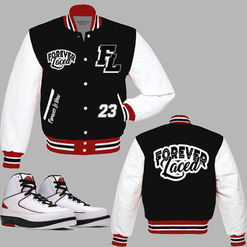 Forever Laced Varsity Jacket to match Retro Jordan 2 OG Chicago Sneakers