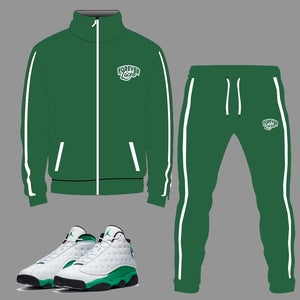 Forever Laced Tracksuit to match the Retro Jordan 13 Lucky Green sneakers
