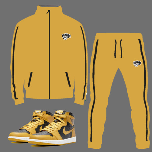 Forever Laced Tracksuit to match Retro Jordan 1 OG Pollen sneakers