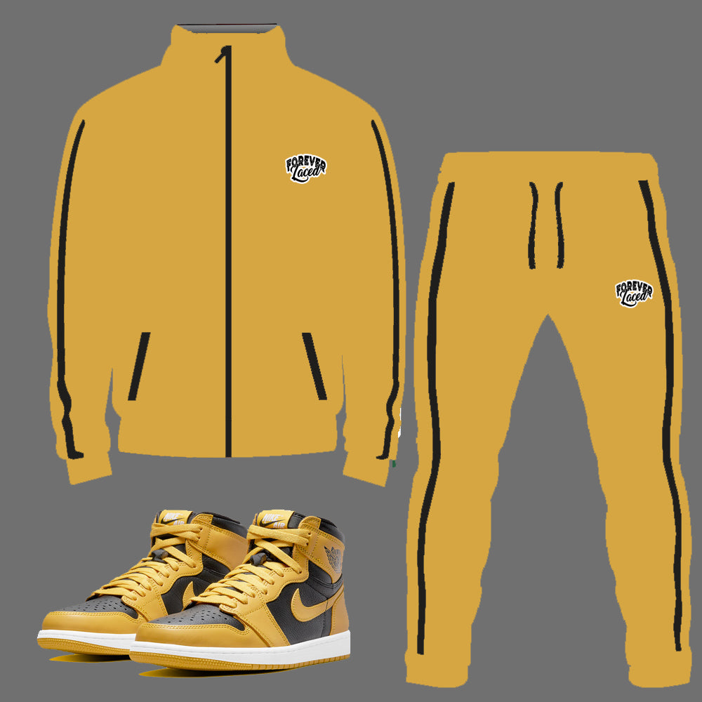Forever Laced Tracksuit to match Retro Jordan 1 OG Pollen sneakers