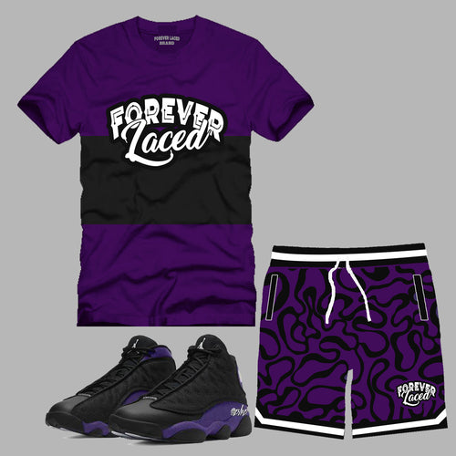 Forever Laced Youth Short Set to match Jordan 13 Purple Court sneakers