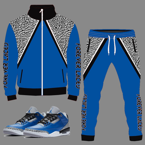 Forever Laced Tracksuit to match the Retro Jordan 3 Varsity Royal Cement sneakers
