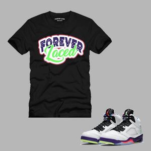 Forever Laced Black T-Shirt to match the Retro Jordan 5 Alternate Bel-Air Sneakers
