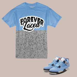 Forever Laced PB T-Shirt to match Retro Jordan 4 University Blue