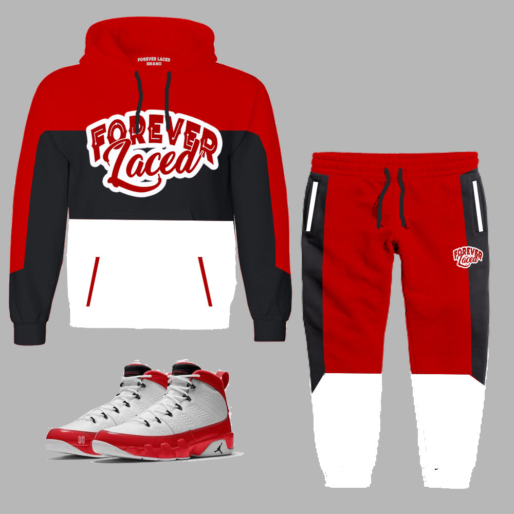 Forever Laced Hooded Sweatsuit to match the Retro Jordan 9 Gym Red