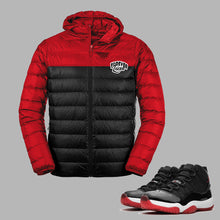 Load image into Gallery viewer, Forever Laced Hooded Bubble Jacket to match Retro Jordan 11 Bred