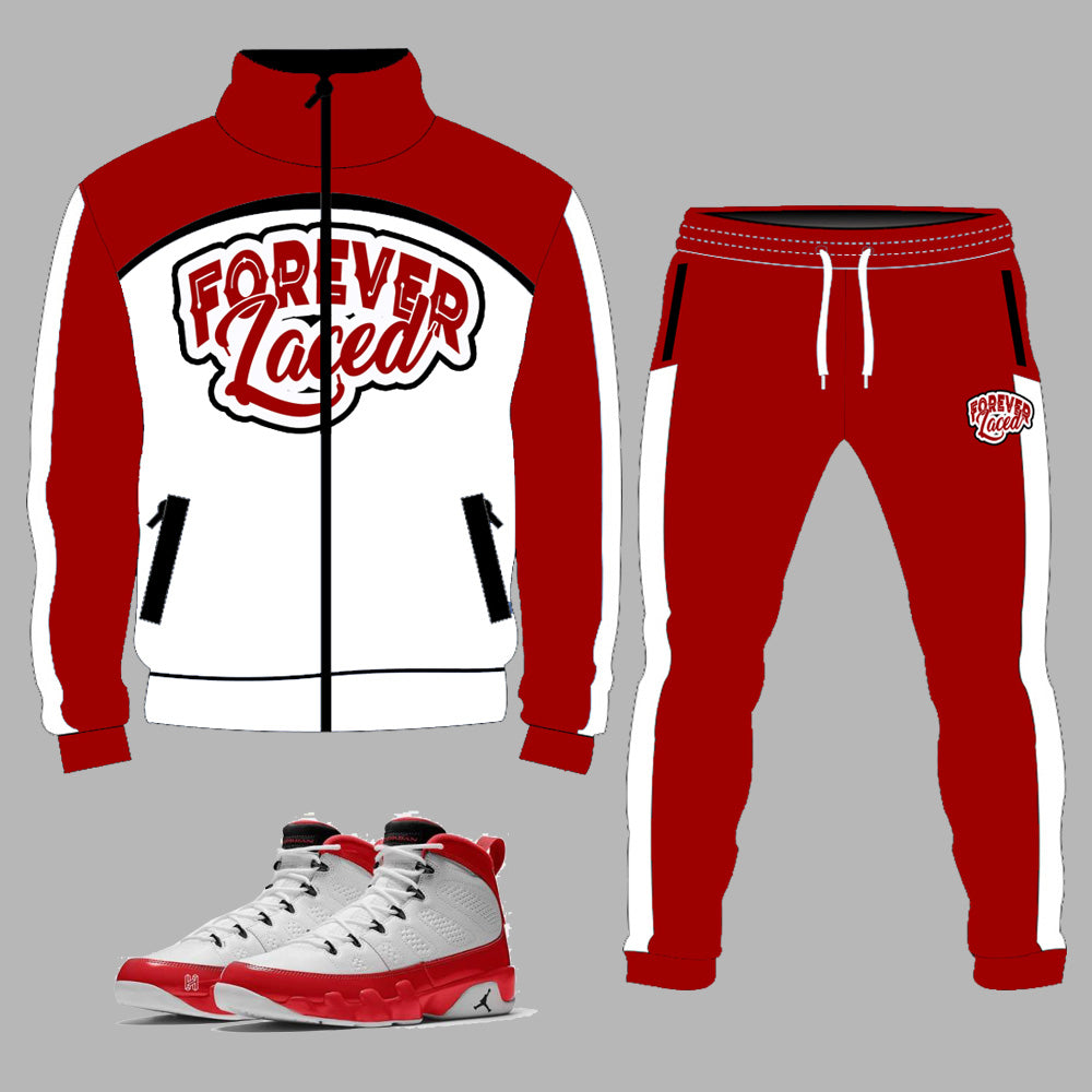 Forever Laced Active Tracksuit for Men to match Retro Jordan 9 Gym Red