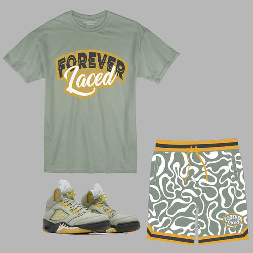 Forever Laced Short Set 1 to match Retro Jordan 5 Jade Horizon sneakers