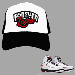 Forever Laced Mesh Trucker Hat to match Retro Jordan 2 Chicago OG sneakers