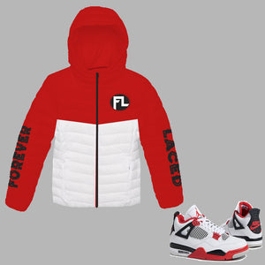 Forever Laced FL 2 Hooded Bubble Jacket to match Retro Jordan 4 Fire Red