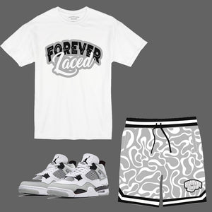 Forever Laced Youth Short Set to match the Retro Jordan 4 Military Black  sneakers