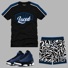 Load image into Gallery viewer, Forever Laced Youth Short Set to match Retro Jordan 13 Midnight Brave Blue