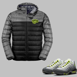 Forever Laced Hooded Bubble Jacket to match Nike Air Max 95 OG Neon Sneakers