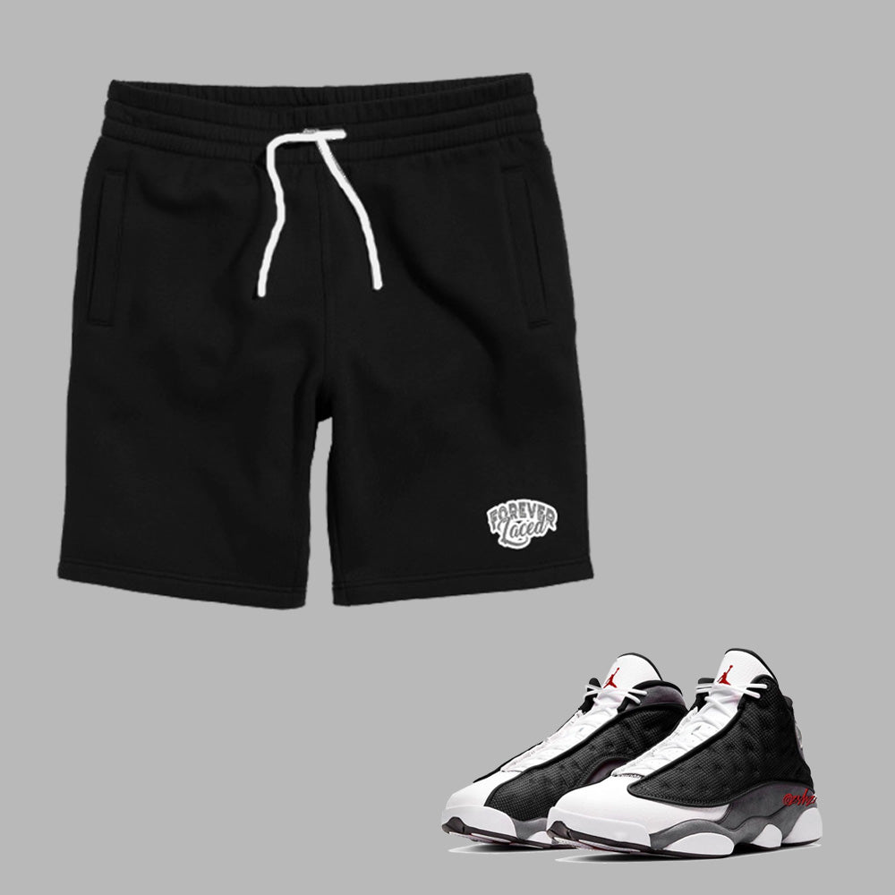 Forever Laced Shorts to match Retro Jordan 13 Black Flint sneakers