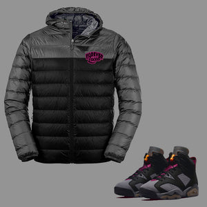Forever Laced Youth Hooded Bubble Jacket to match Retro Jordan 6 Bordeaux sneakers