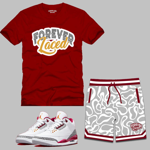 Forever Laced Youth Short Set to match Retro Jordan 3 Cardinal Red sneakers