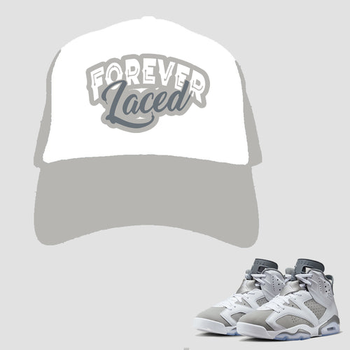 Forever Laced Mesh Trucker Hat to match Retro Jordan 6 Cool Grey sneakers