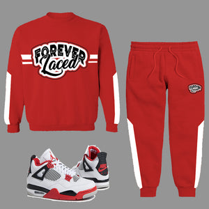 Forever Laced Crewneck Sweatsuit to match Retro Jordan 4 Fire Red sneakers