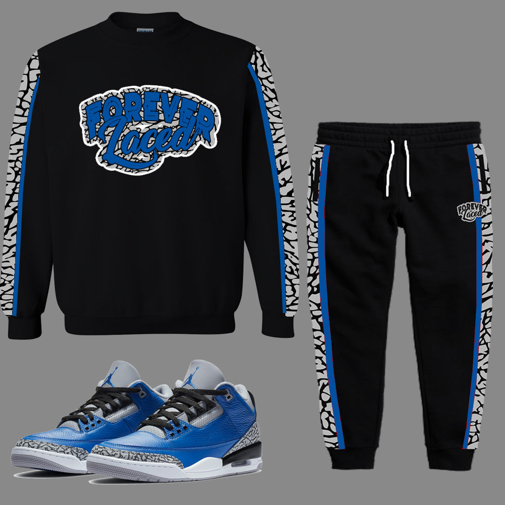 Forever Laced Crewneck Sweatsuit to match the Retro Jordan 3 Varsity Royal Cement