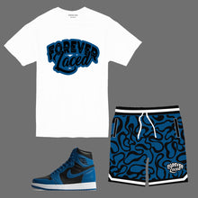 Load image into Gallery viewer, Forever Laced Youth Short Set to match Retro Jordan 1 Dark Marina Blue