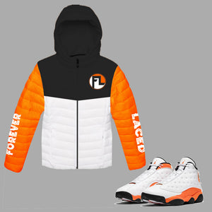 Forever Laced FL Hooded Bubble Jacket to match the Retro Jordan 13 Starfish