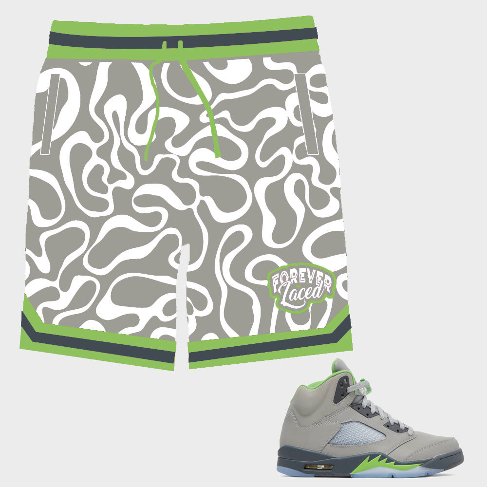 Forever Laced Shorts to match Retro Jordan 5 Green Bean sneakers