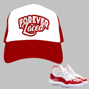 Forever Laced Mesh Trucker Hat to match Retro Jordan 11 Cherry sneakers