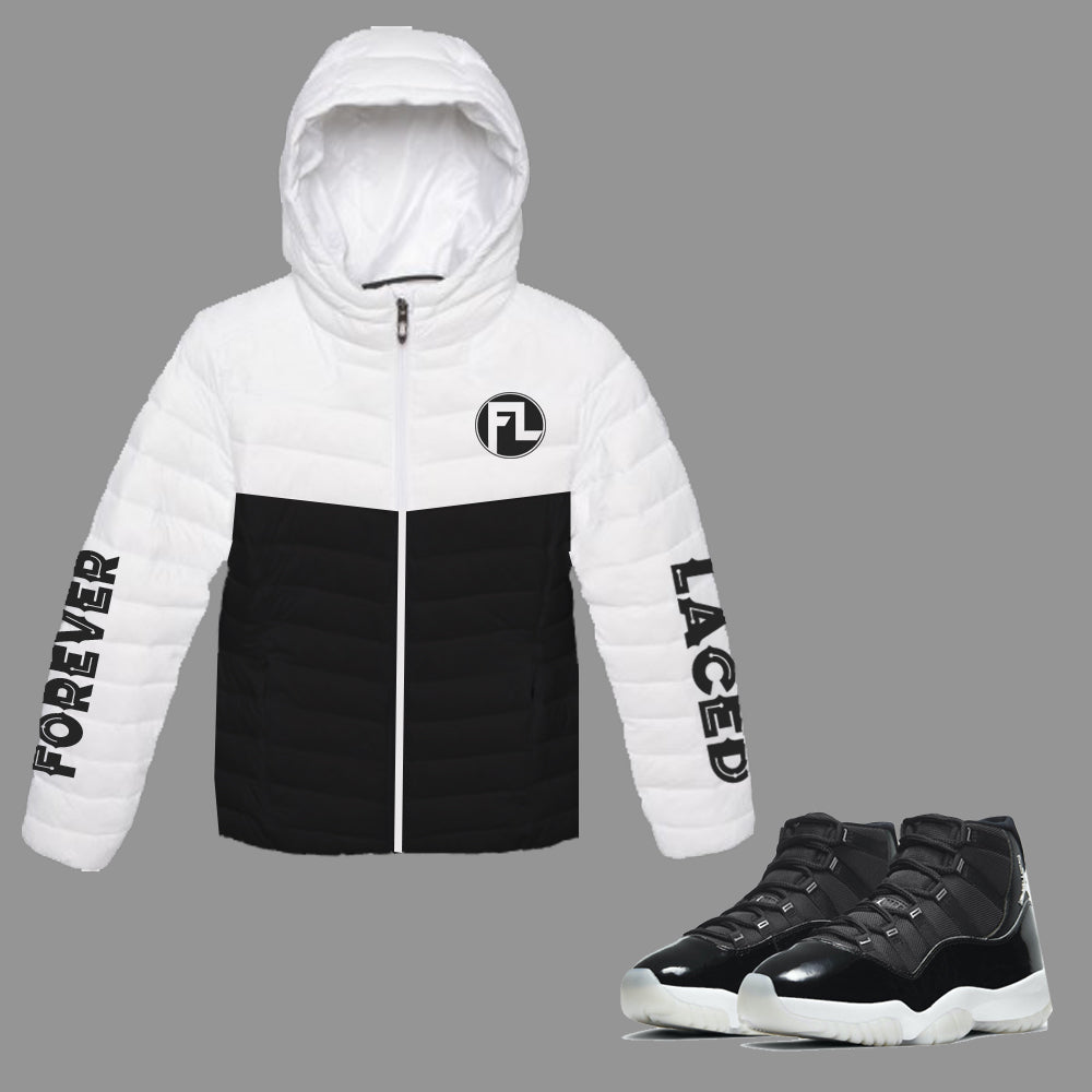 Forever Laced FL 2 Hooded Bubble Jacket to match Retro Jordan 11 Jubilee 25th Anniversary