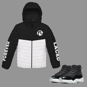 Forever Laced FL 1 Hooded Bubble Jacket to match Retro Jordan 11 Jubilee 25th Anniversary