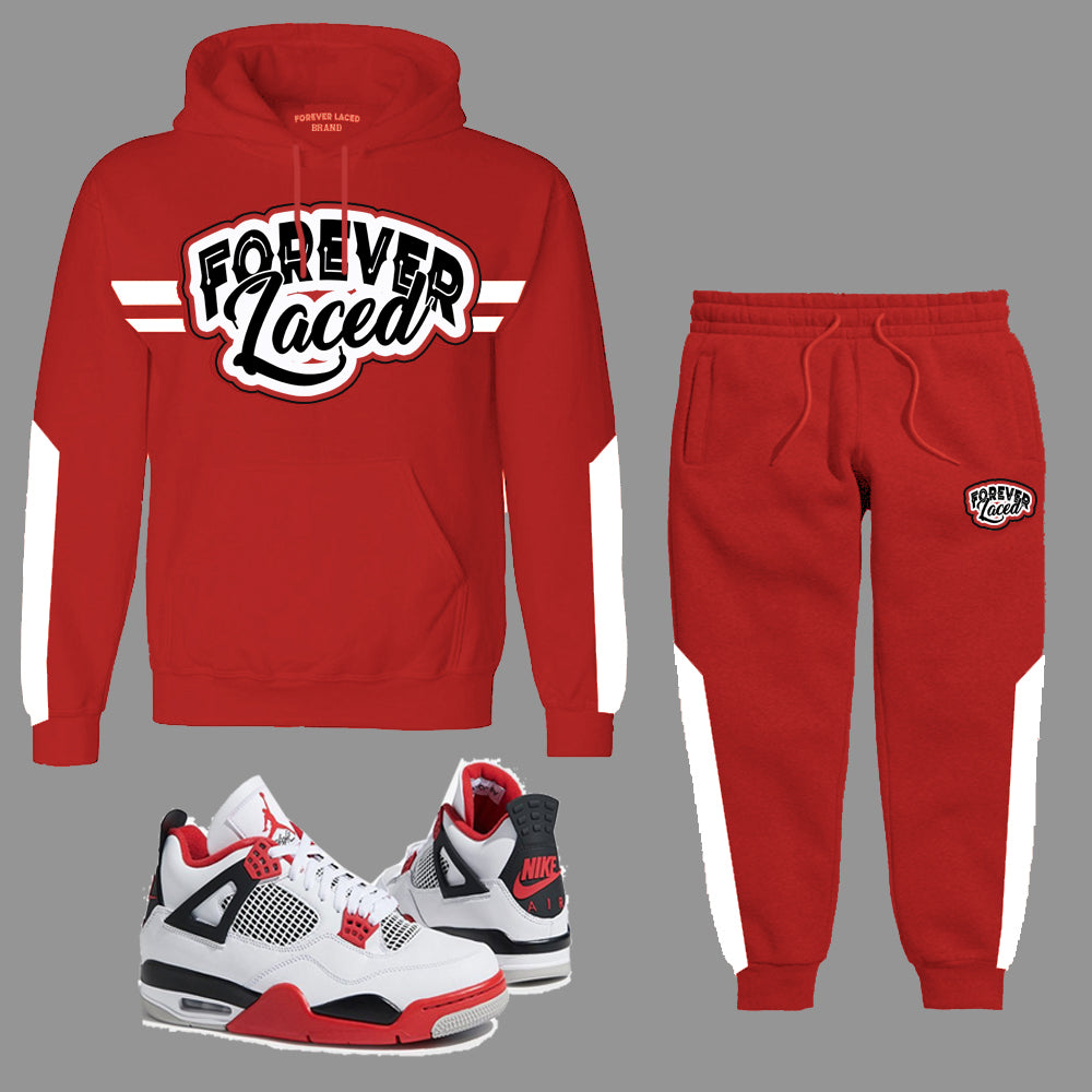 Forever Laced Hooded Sweatsuit to match Retro Jordan 4 Fire Red