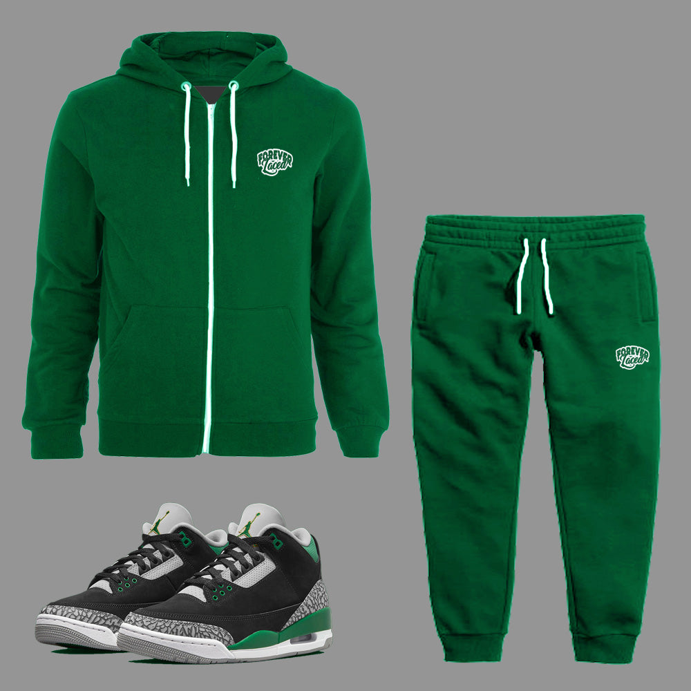 Forever Laced Zipped Hoodie Sweatsuit in Pine Green
