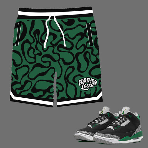 Forever Laced Shorts to match Retro Jordan 3 Pine Green sneakers