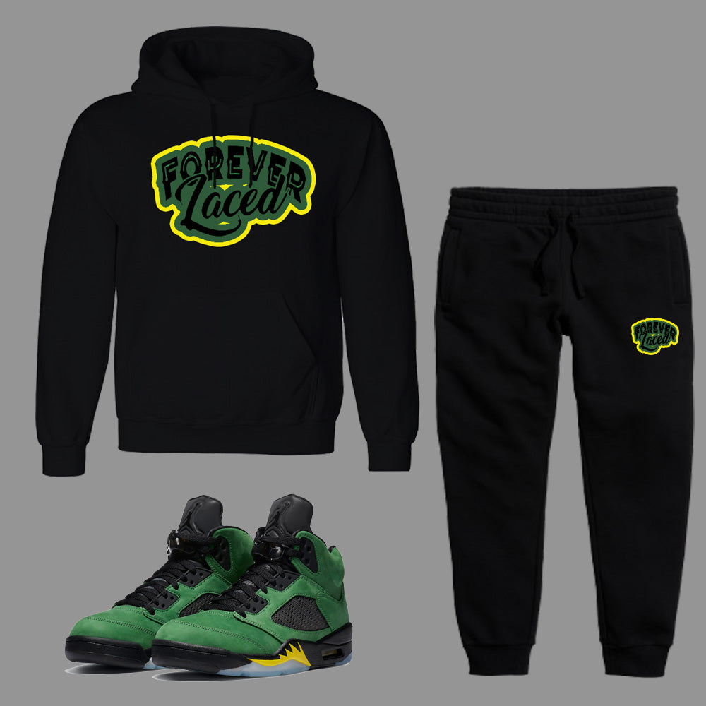 Forever Laced Hooded Sweatsuit to match Retro Jordan 5 Oregon sneakers