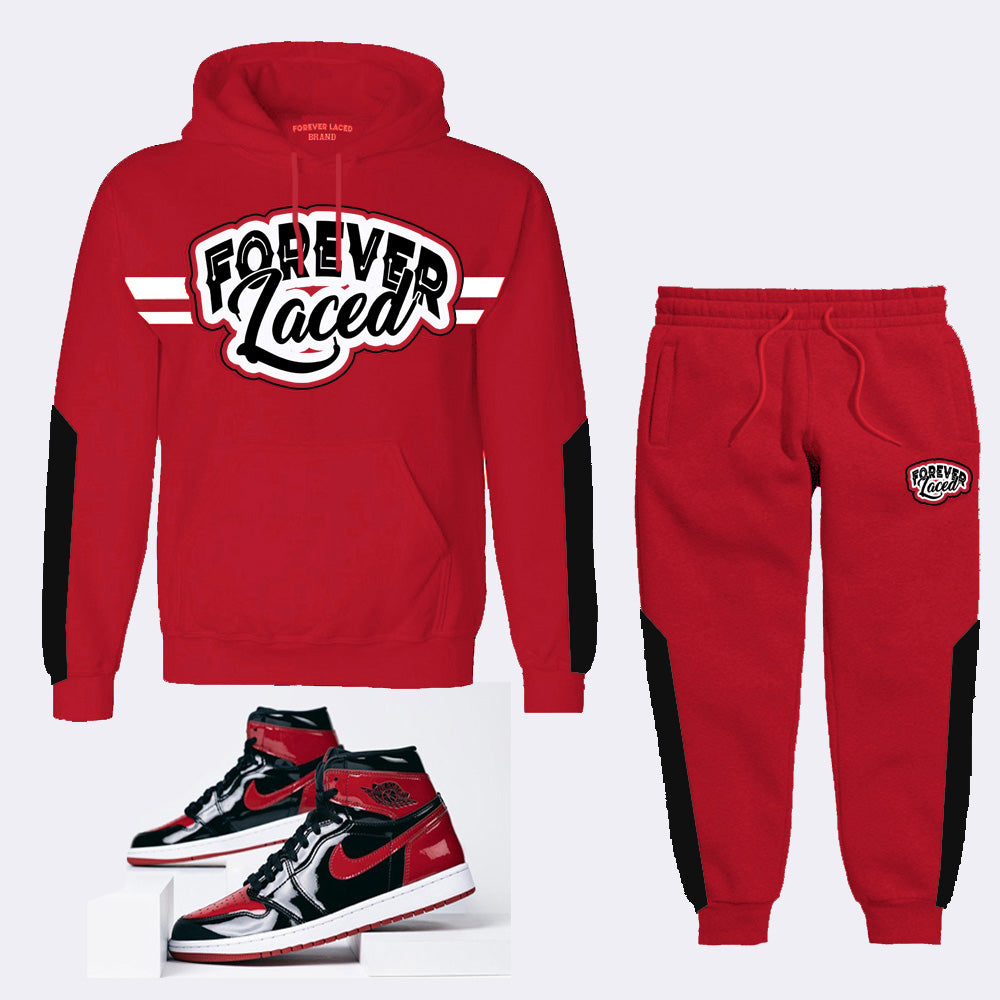 Forever Laced Hooded Sweatsuit to match Retro Jordan 1 OG Bred Patent
