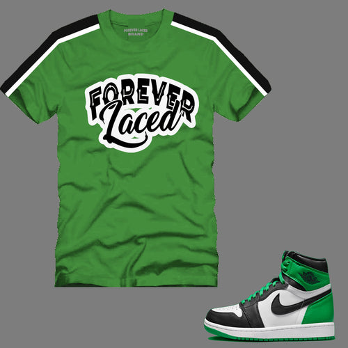 Forever Laced 1 T-Shirt to match Retro Jordan 1 Lucky Green sneakers