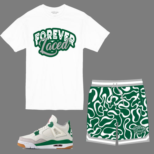 Forever Laced 1 Short Set to match the Retro Jordan 4 Pine Green sneakers