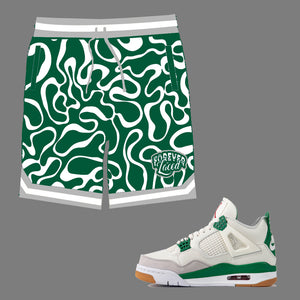 Forever Laced Shorts to match Retro Jordan 4 Pine Green sneakers