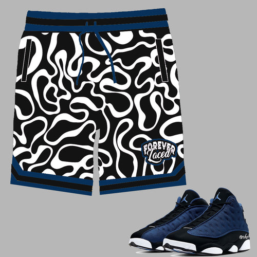 Forever Laced Shorts to match Retro Jordan 13 Midnight Brave Blue sneakers