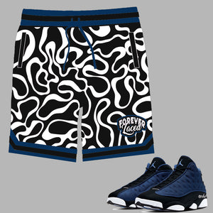 Forever Laced Shorts to match Retro Jordan 13 Midnight Brave Blue sneakers
