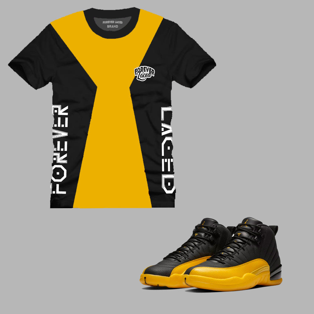 Forever Laced T-Shirt to match Retro Jordan 12 University Gold Sneakers