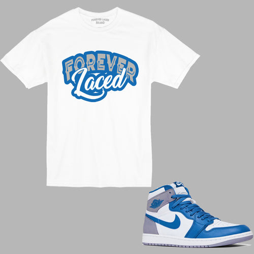 Forever Laced T-Shirt 1 to match Retro Jordan 1 True Blue sneakers