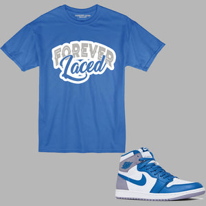 Forever Laced T-Shirt to match Retro Jordan 1 True Blue sneakers